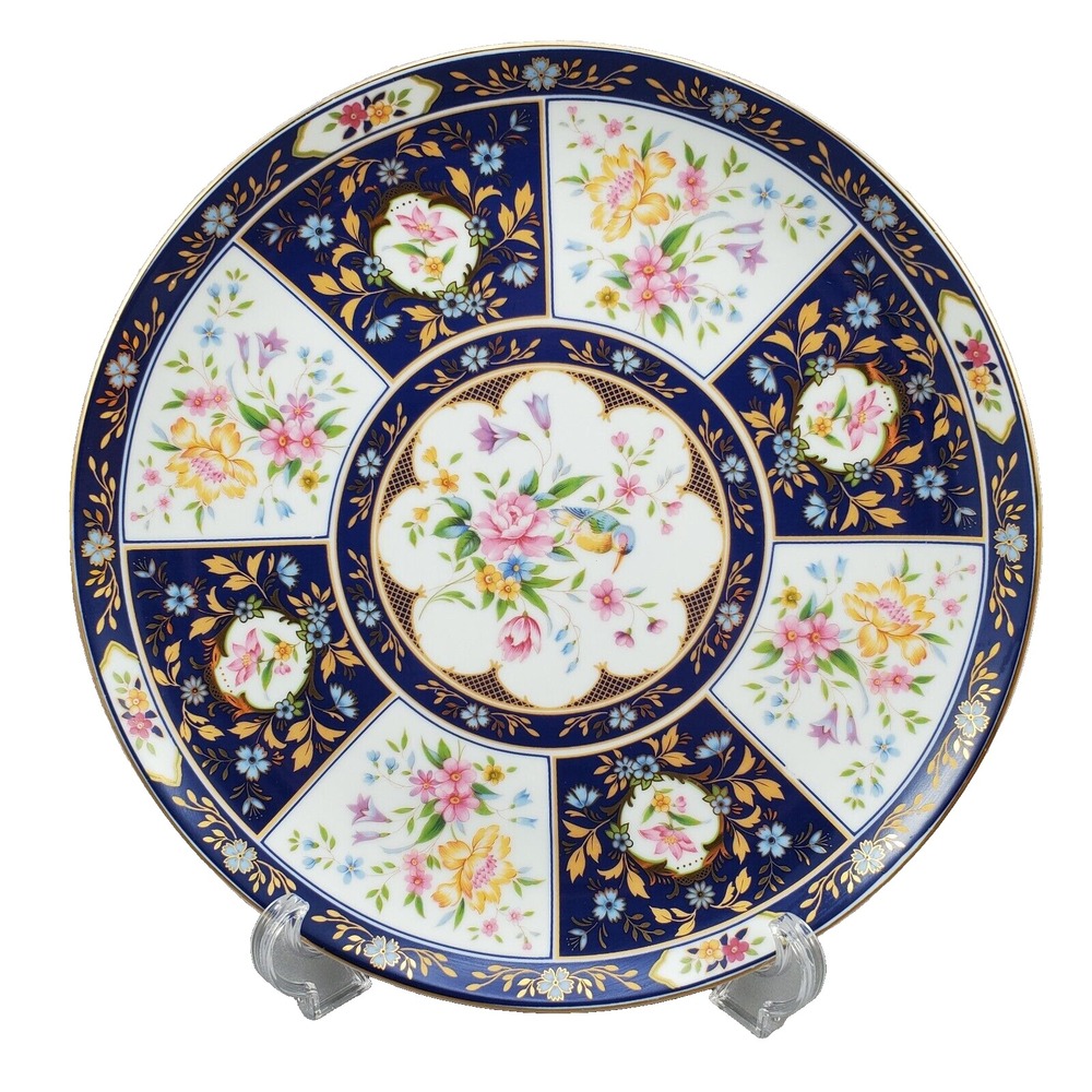 Philip Japan Medallion Plate Cobalt Blue Gold Trim Kingfisher Bird Floral Vtg